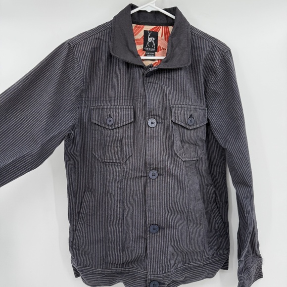Kane Unke Jacket Men Medium Black Gray Stripes Canvas Button Up Shirt Military - Picture 4 of 13